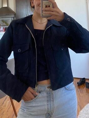 Re/done vintage inspired navy blue quilted aviator work jacket with pockets S